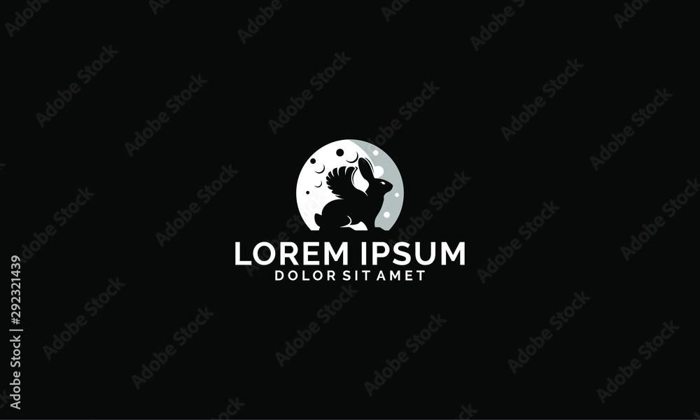 Rabbit wing logo template with moon modern symbol flat design monogram illustration Rabbit wing logo template with moon modern symbol flat design monogram illustration