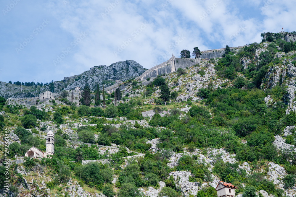 Famous tourist destination, city walls of Kotor in Montenegro, the Unesco world heritage city.