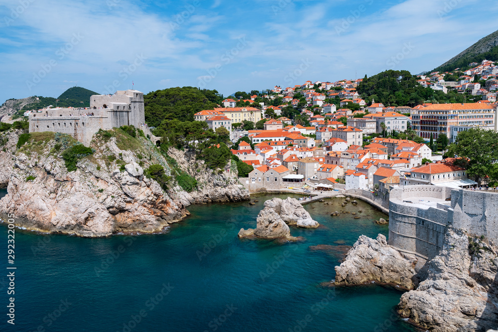 View of Dubrovnik fortress from city walls, the famous Unesco world heritage site in Croatia.