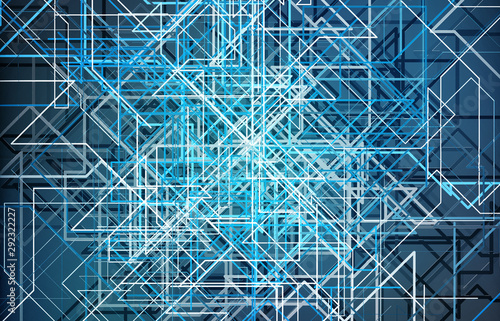 Futuristic blue connection background with lines and roads printed on metal texture