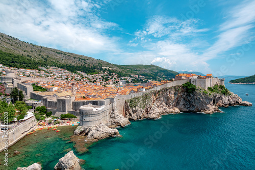 Stunning view of Dubrovnik city walls and Dubrovnik old town, the famous Unesco world heritage site in Croatia.
