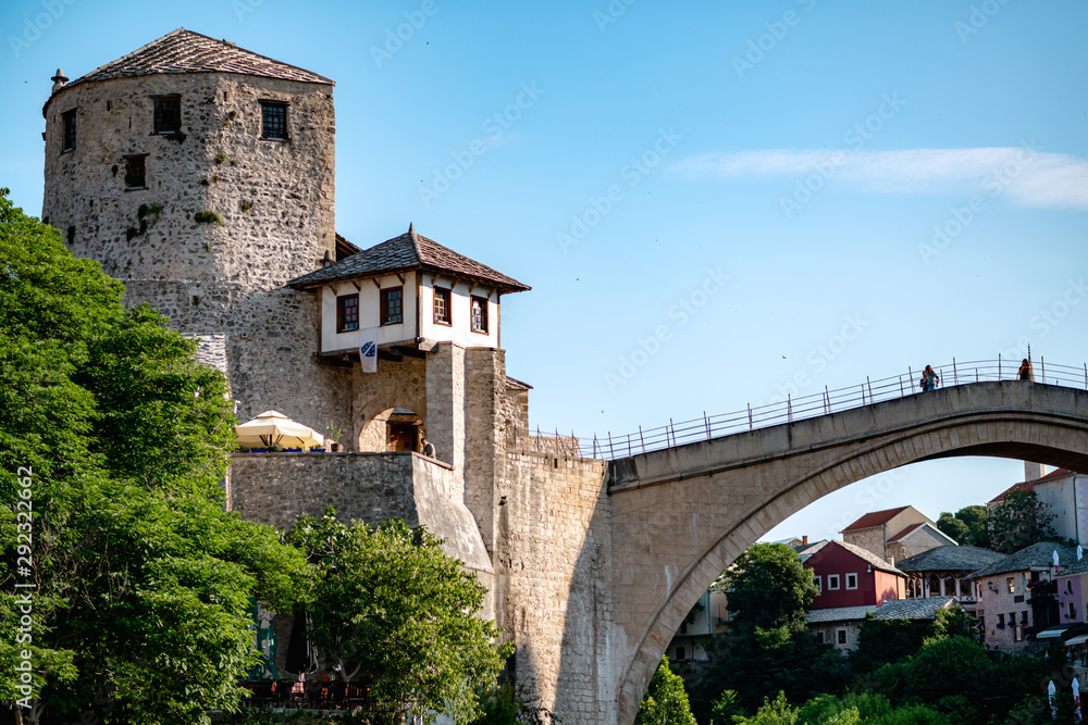 Mostar bridge, historic place in yugosavian war. A famous tourist destination in Bosnia and herzegovina former Yuoslavia.
