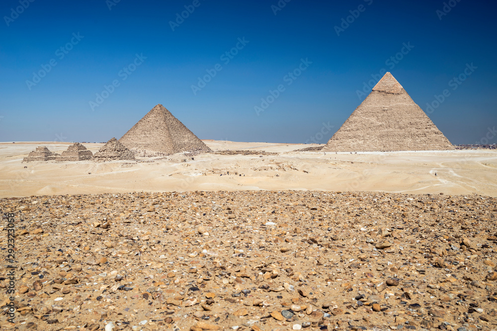 Panoramic view of the Giza pyramid complex, Giza, Cairo, Egypt