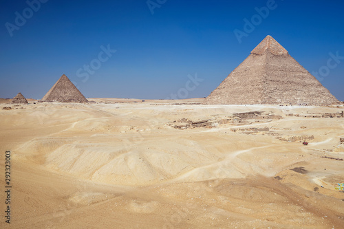 View of the ancient pyramids complex at the Giza plateau  Cairo  Egypt