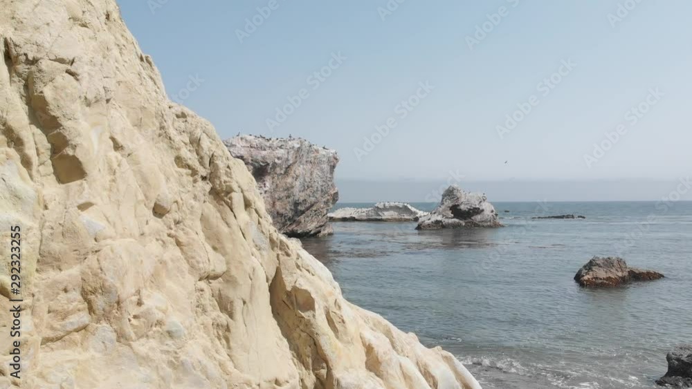 SLO788_Going around rock showing the other side of rocky shores with waves splashing.