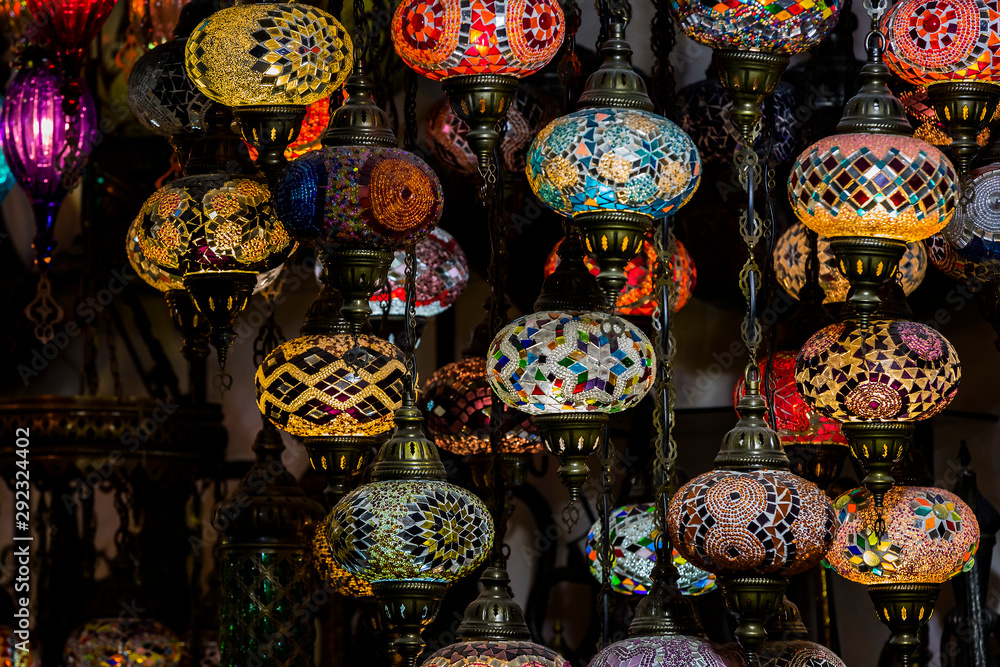 Traditional Turkish lanterns made of colored glass
