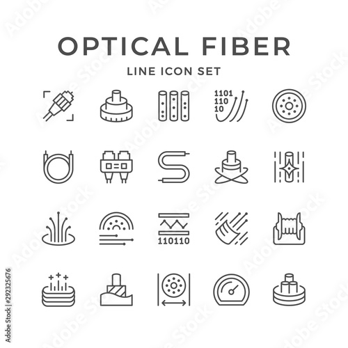 Set line icons of optical fiber