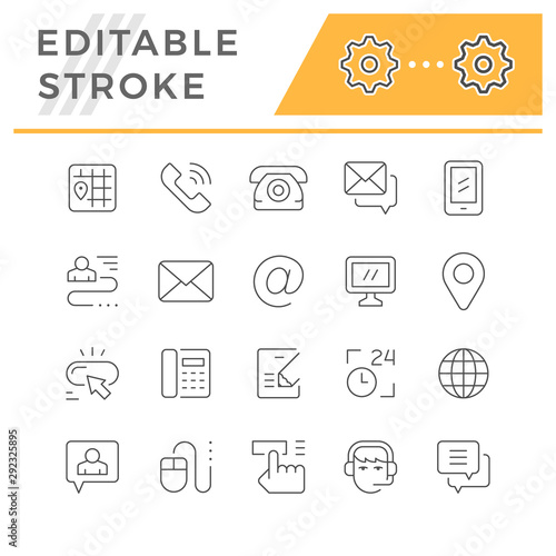 Set editable stroke line icons of contact us