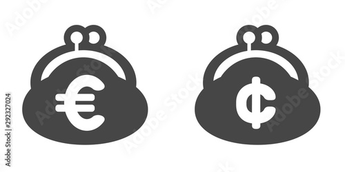 ユーロ・財布・お金・節約・お小遣いイメージ素材：シンプルでかわいいユーロ「€」とセント｢¢」入りがま口