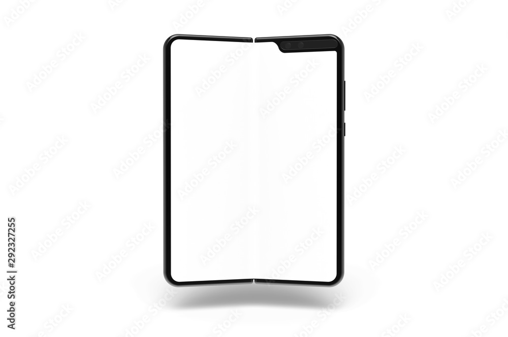 Folding Smart phone empty screen view on the white background Folding Smart phone empty screen view on the white background