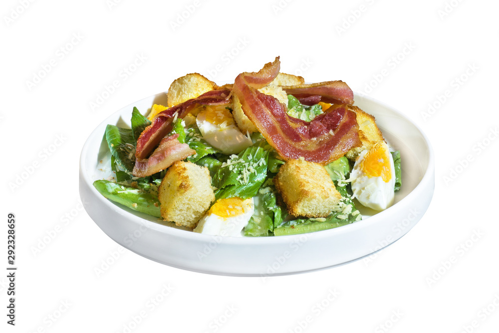 ceasar salad with bacon isolated on white background with clipping path ceasar salad with bacon isolated on white background with clipping path
