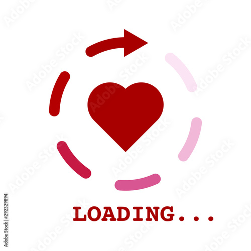 Flat icon with red heart and an arrow around it loading the content on white background - vector illustration