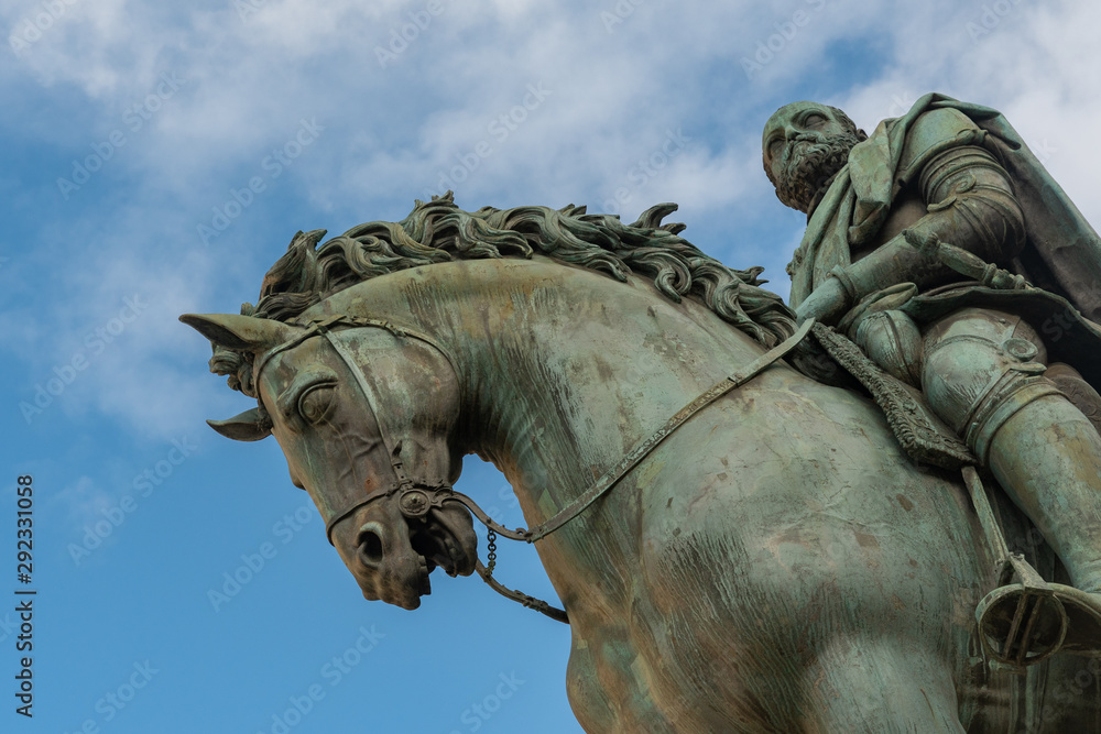 Equestrian statue of Cosimo l de Medici in Florence, Italy