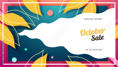 October sale banner colorful design. Vector illustration template