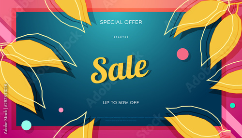 Autumn seasonal sale banner colorful design. Fall vector illustration template