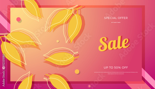 Autumn seasonal sale banner colorful design. Fall vector illustration template