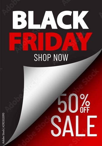 Black friday sale layout background.Black Friday banner with curl paper. Vector promotion shopping illustration