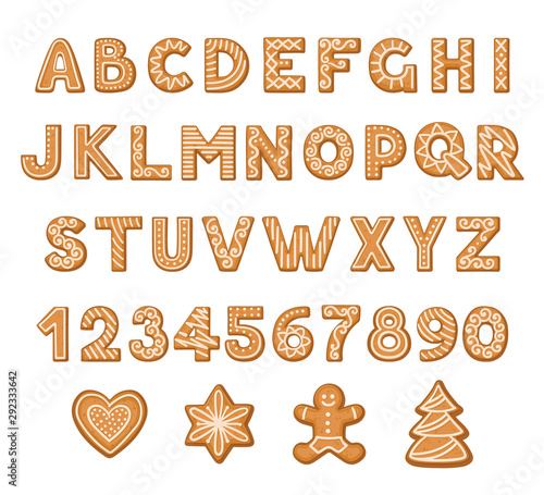 Set of cookies in the form of letters and numbers. Vector illustration.