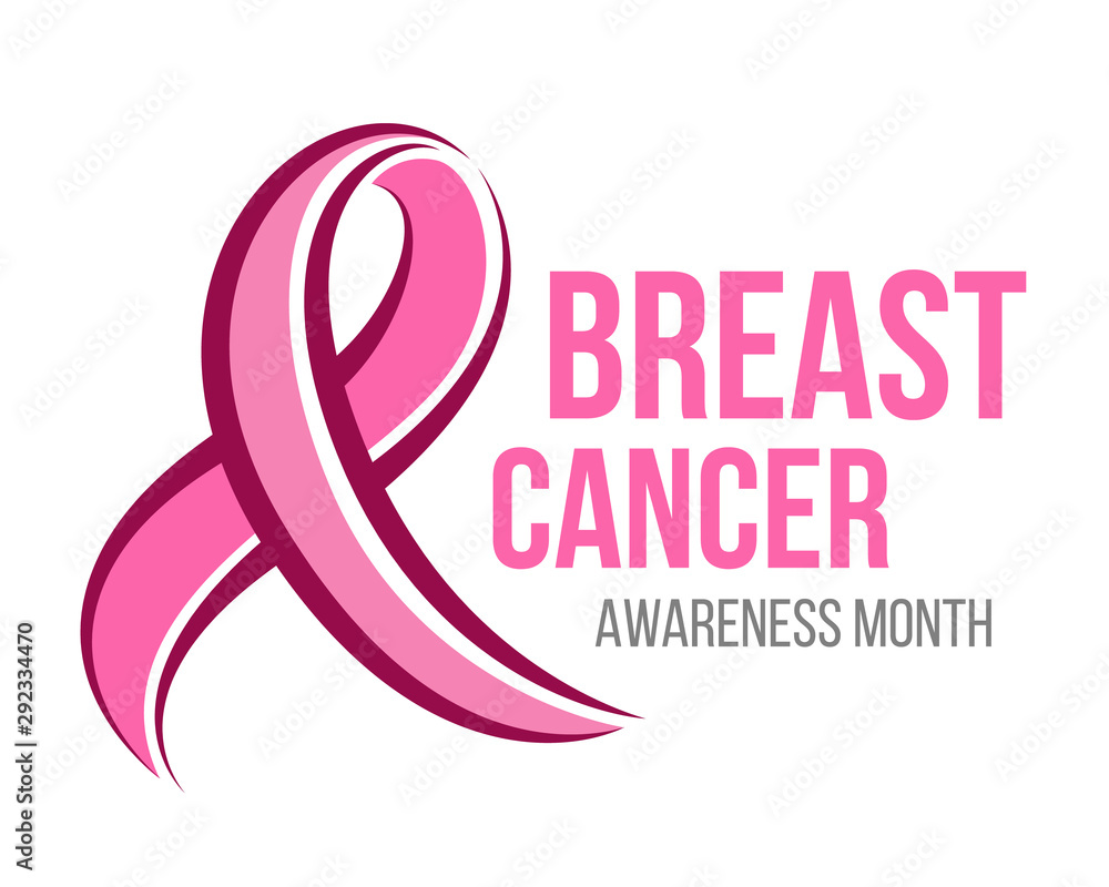 Breast cancer awareness month banner with pink ribbon sign and text vector design Breast cancer awareness month banner with pink ribbon sign and text vector design