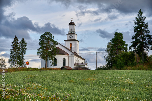 Boda church in Dalarna with a beautiful nature and views from the top of the hill