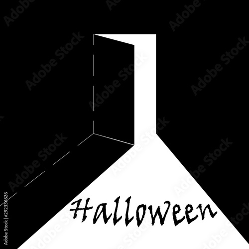 Light through an open door for halloween, vector art illustration.
