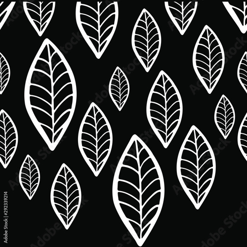 Linear pattern of white leaves on a black background.Template can be used for sites  leaflets  wallpapers