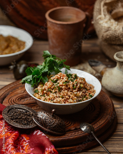 Bulgur salad with tomato  mint and parsley