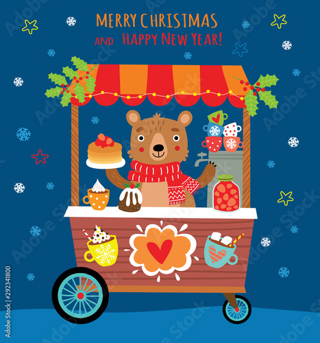 Christmas poster with cute bear.