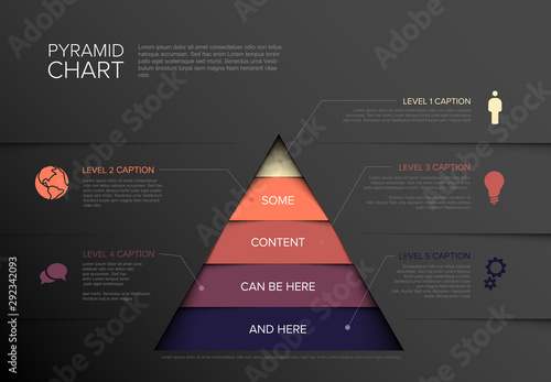 Vector Infographic five tier Pyramid chart diagram template - dark version