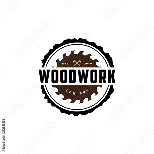 Wood work logo design template.creative badge for woodwork company.