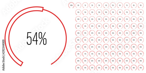 Set of circular sector percentage diagrams meters from 0 to 100 ready-to-use for web design, user interface UI or infographic - indicator with red