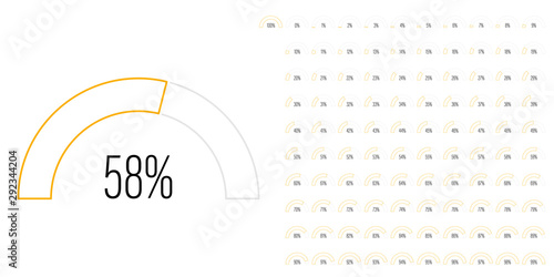Set of semicircle percentage diagrams meters from 0 to 100 ready-to-use for web design, user interface UI or infographic - indicator with yellow