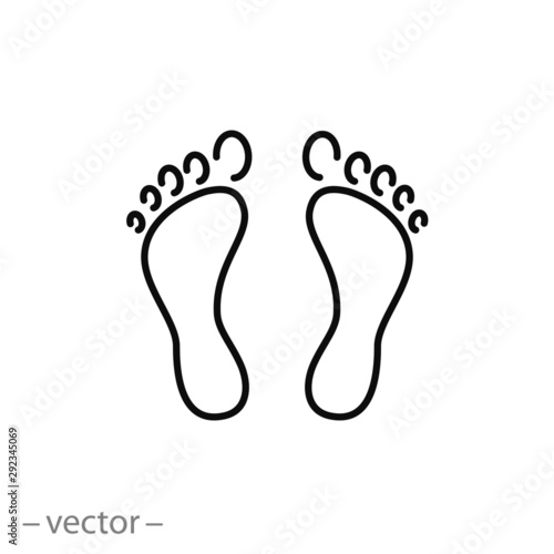 foot print icon, step, outline footprint, barefoot sign, thin line symbol on white background - editable stroke vector illustration eps 10