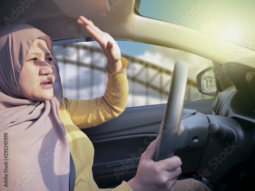 Womans Driver Blinded by the Sun Light