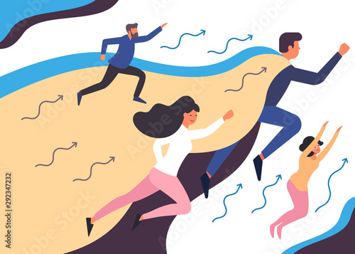 boss leads workers to goal, superman