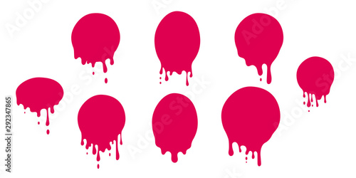 Dripping Wet Paint Circle. Ink drop, Liquid Splash / Splatter, Melted Metal, Wax Stamp, Chocolate Stain. Illustrated Vector Paint Set