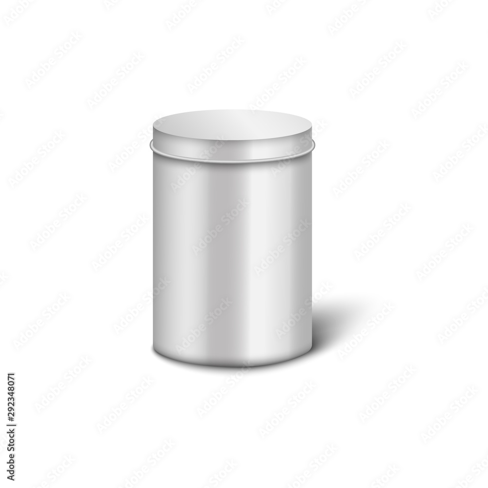 Silver aluminium metal box with cylinder shape and round closed lid Silver aluminium metal box with cylinder shape and round closed lid