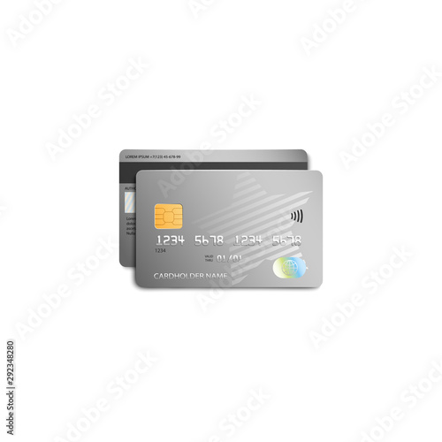 Grey plastic bank card with modern silver star design - isolated vector illustration.