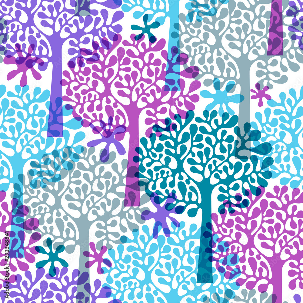 Vector Seamless Pattern with winter oak trees