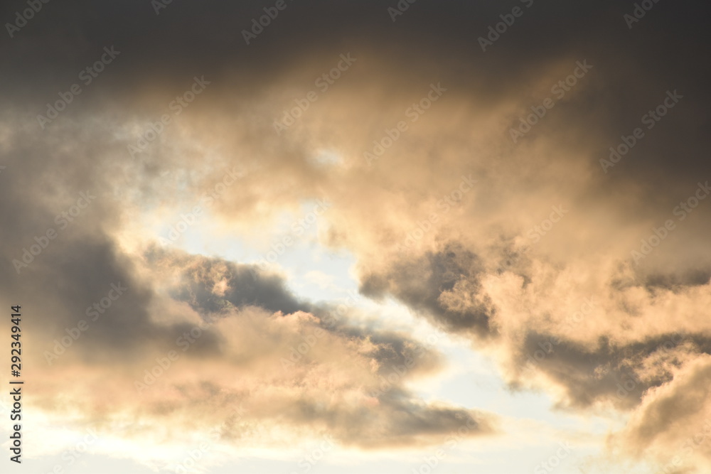 beautiful landscape panorama with blue sky, clouds and sunset. panoramic view of sunrise, a new day. sun rays shine through clouds