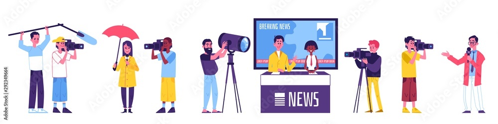 News TV program crew - isolated cartoon people with video and sound equipment Stock Vector | Adobe Stock News TV program crew - isolated cartoon people with video and sound equipment Stock Vector | Adobe Stock
