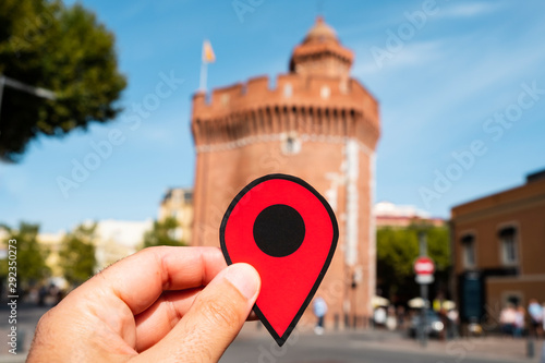 red marker in Le Castillet in Perpignan, France photo