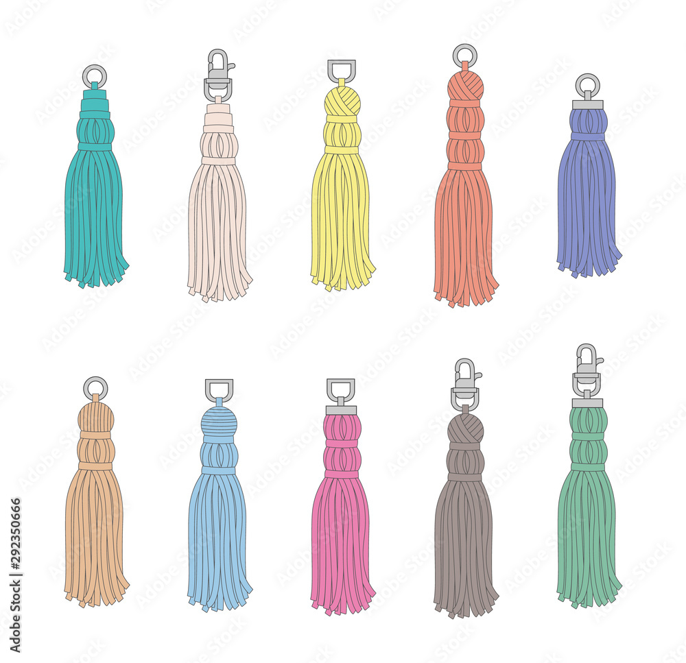 Hand drawn colorful tassel set isolated flat drawings of textile tassels Stock Vector Adobe