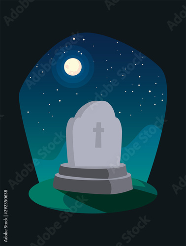 graveyard tombstone with moon in scene of halloween
