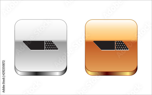 Black Eraser or rubber icon isolated on white background. Silver-gold square button. Vector Illustration