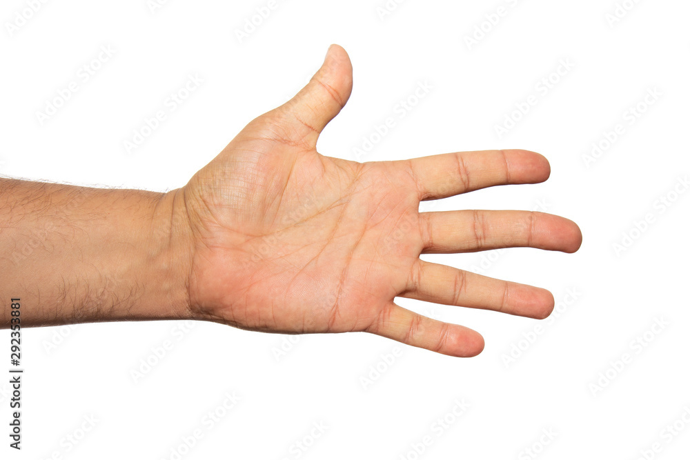 Men hand displaying all five fingers turned inside. Men hand displaying all five fingers turned inside.