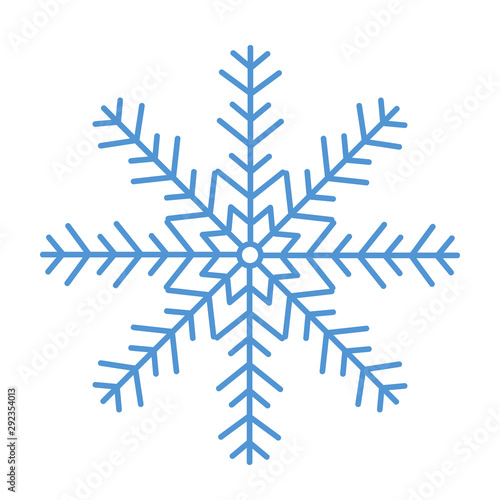 Flat snowflakes. Winter snowflake crystals, christmas snow shapes and frosted cool blue icon, cold xmas season frost snowfall decoration. Vector isolated symbol