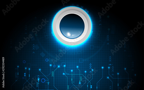 Realistic circle button on abstract technology background