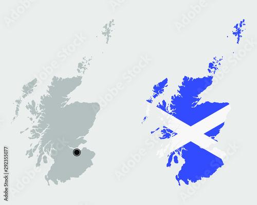 Contour of Scotland in grey and in flag colors