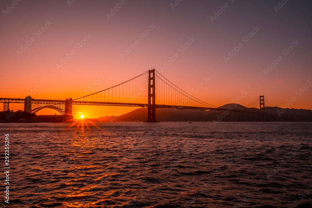 Red sunset at the Golden Gate of San Francisco. United States